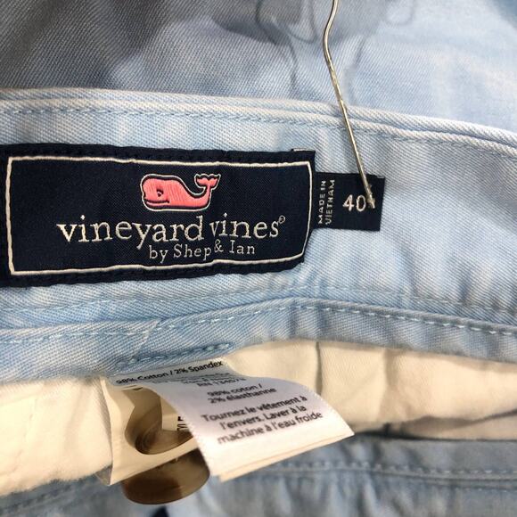 Vineyard Vines Light Blue White Marbling Flat Front Cotton Shorts Mens 40 - Picture 3 of 7